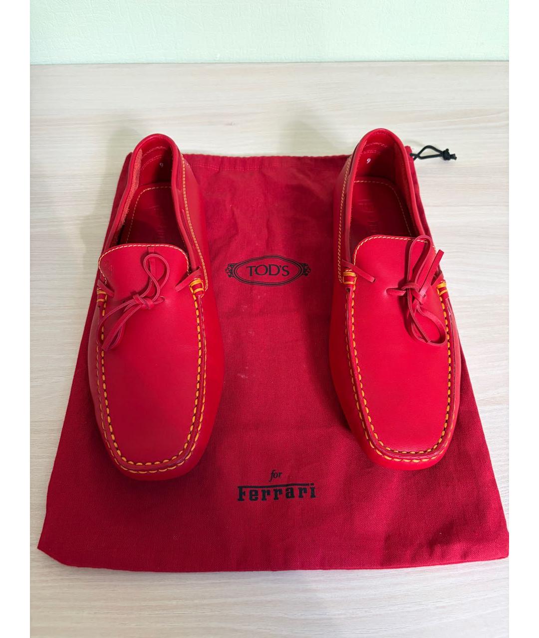 TOD'S Красные кожаные мокасины, фото 5