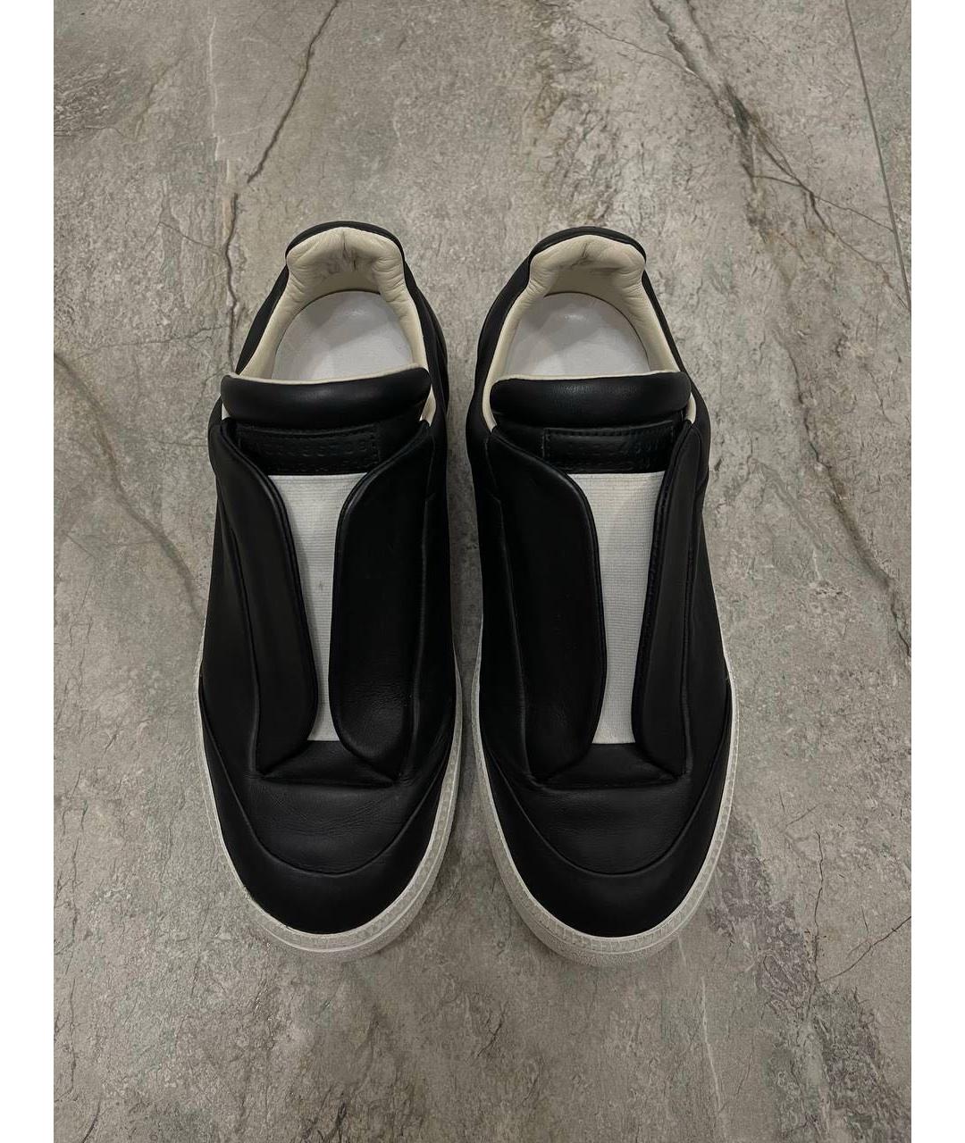 MAISON MARGIELA Черные кожаные низкие кроссовки / кеды, фото 2