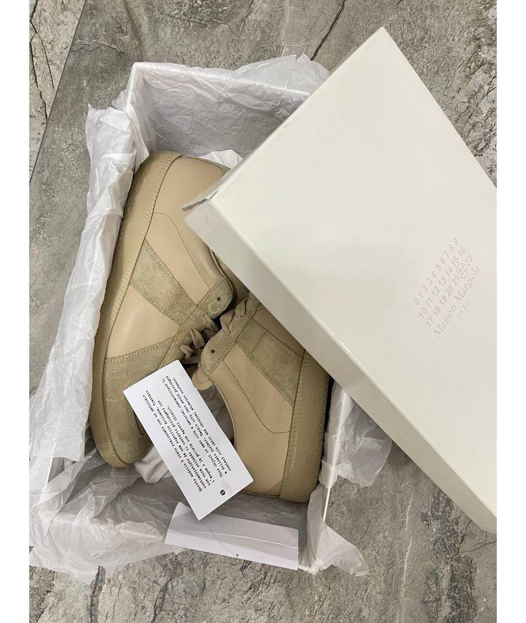 MAISON MARGIELA Бежевые кожаные низкие кроссовки / кеды, фото 3