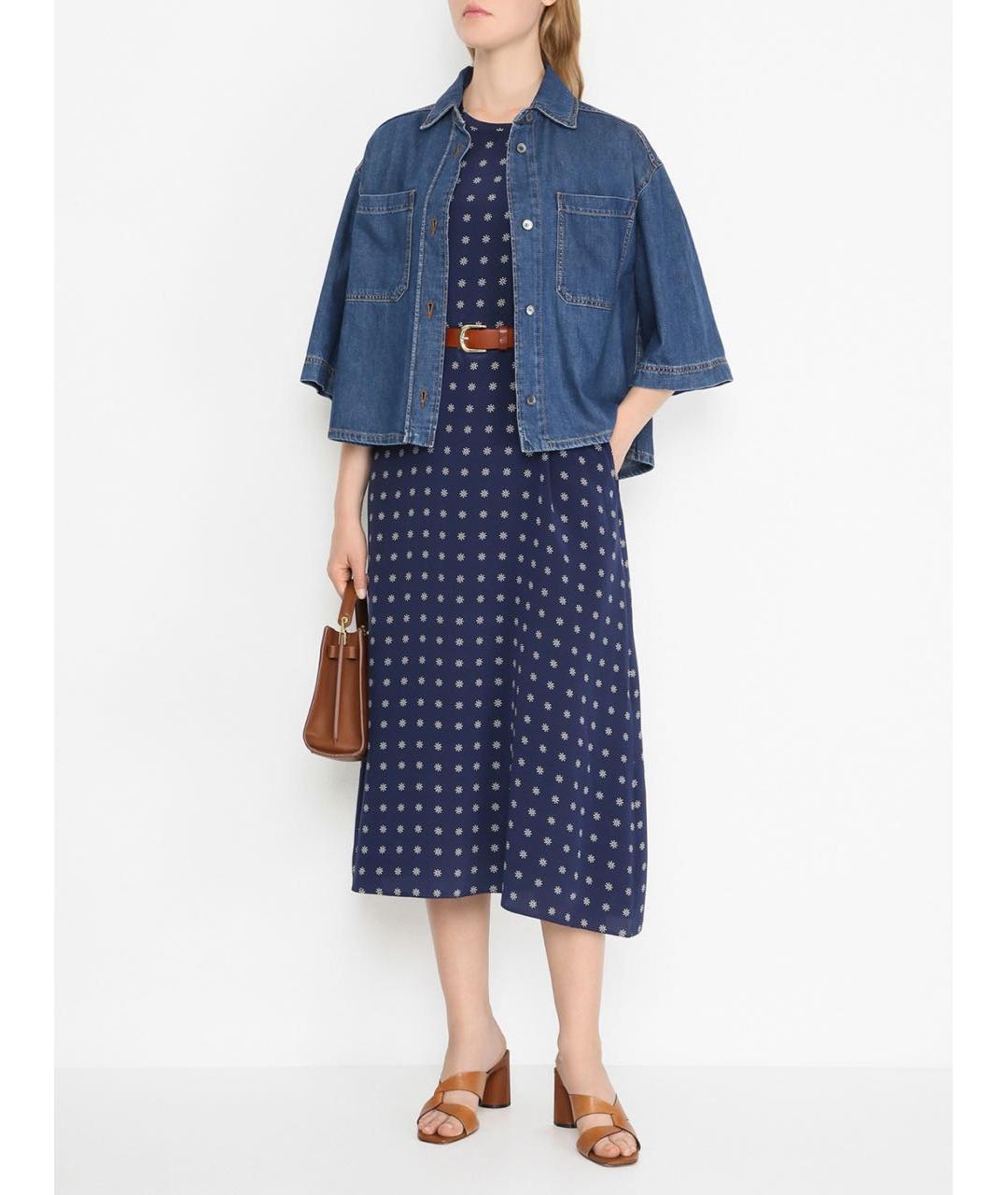 WEEKEND MAX MARA Темно-синее шелковое повседневное платье, фото 3
