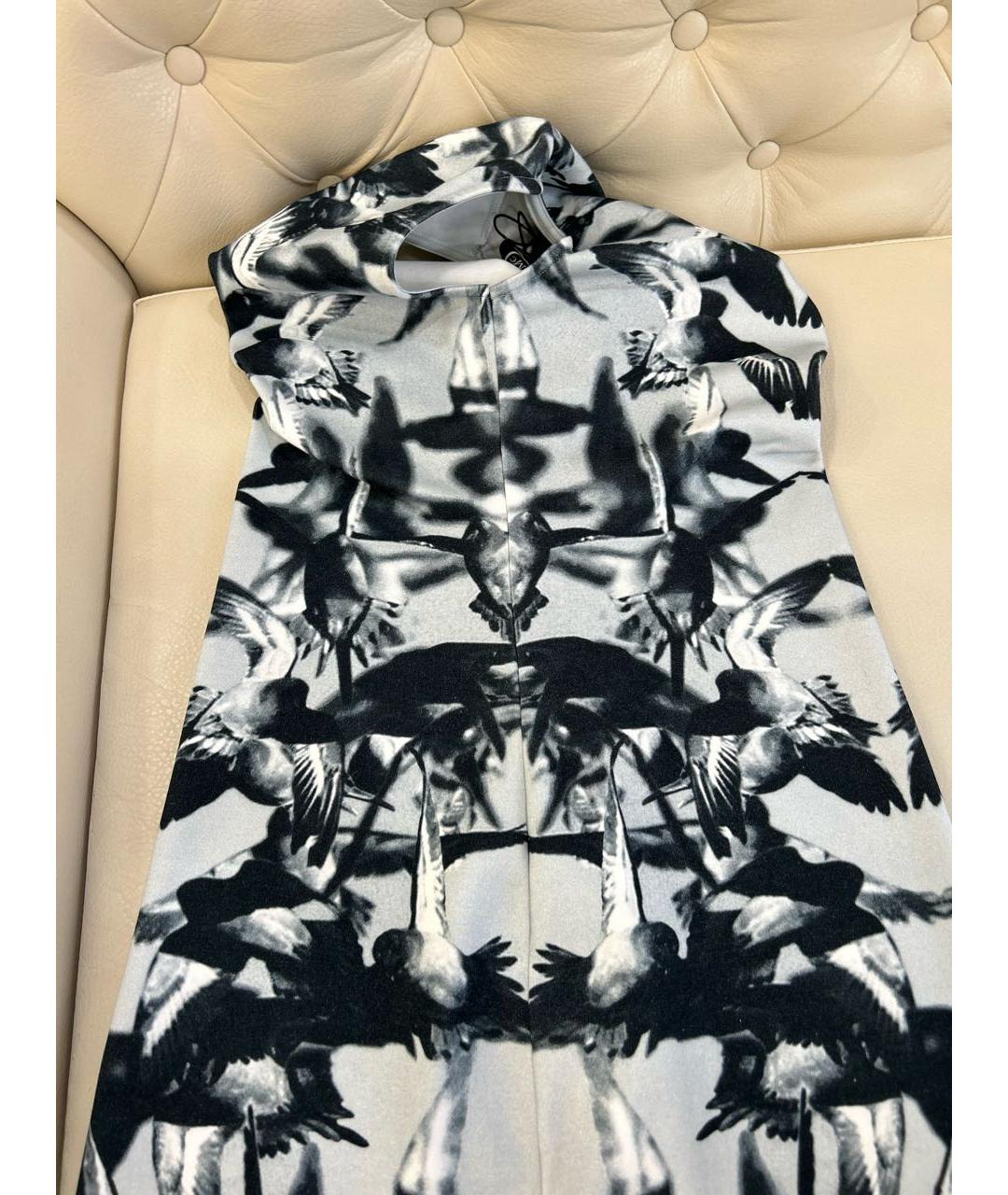 ALEXANDER MCQUEEN Серое хлопко-эластановое повседневное платье, фото 8