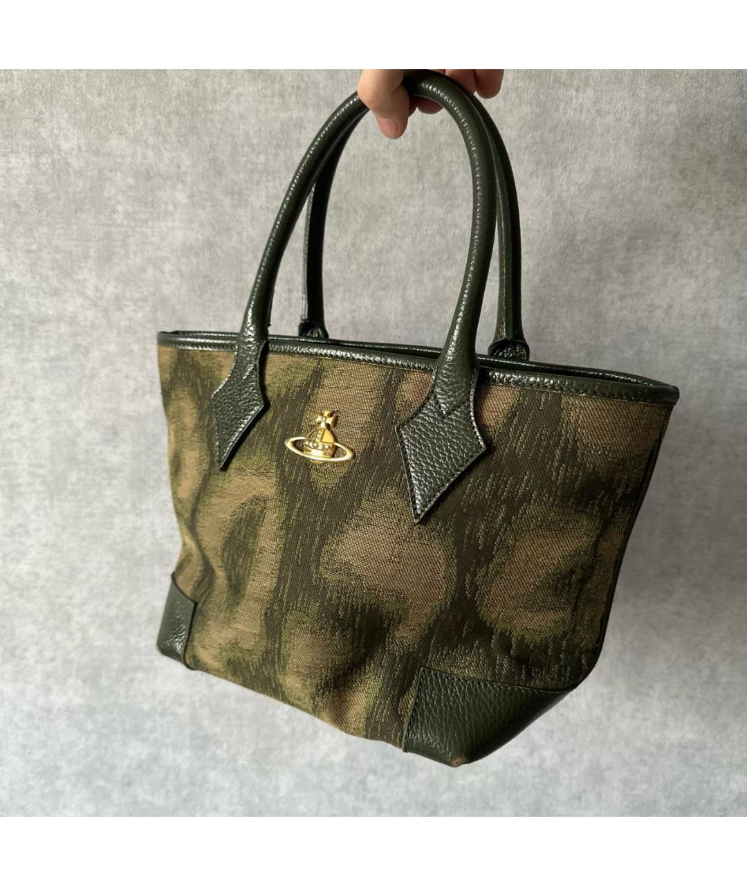 VIVIENNE WESTWOOD Зеленая жаккардовая сумка с короткими ручками, фото 2