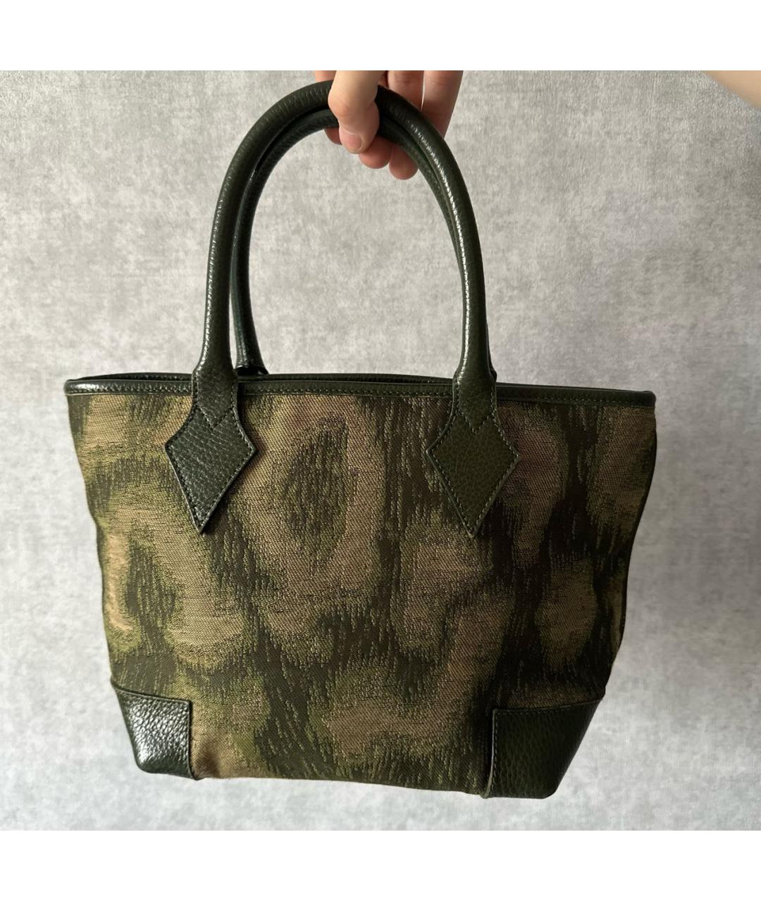 VIVIENNE WESTWOOD Зеленая жаккардовая сумка с короткими ручками, фото 3