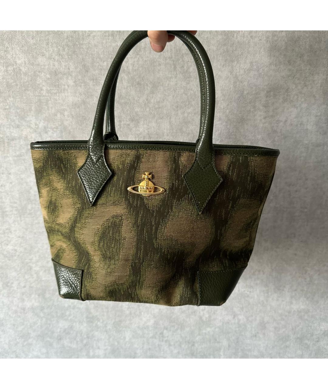 VIVIENNE WESTWOOD Зеленая жаккардовая сумка с короткими ручками, фото 9