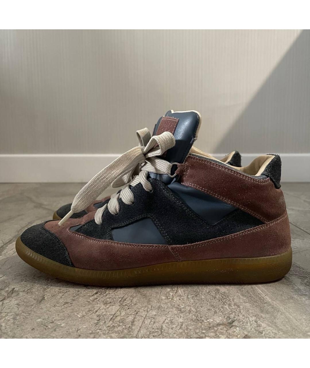 MAISON MARGIELA Темно-синие замшевые высокие кроссовки / кеды, фото 4