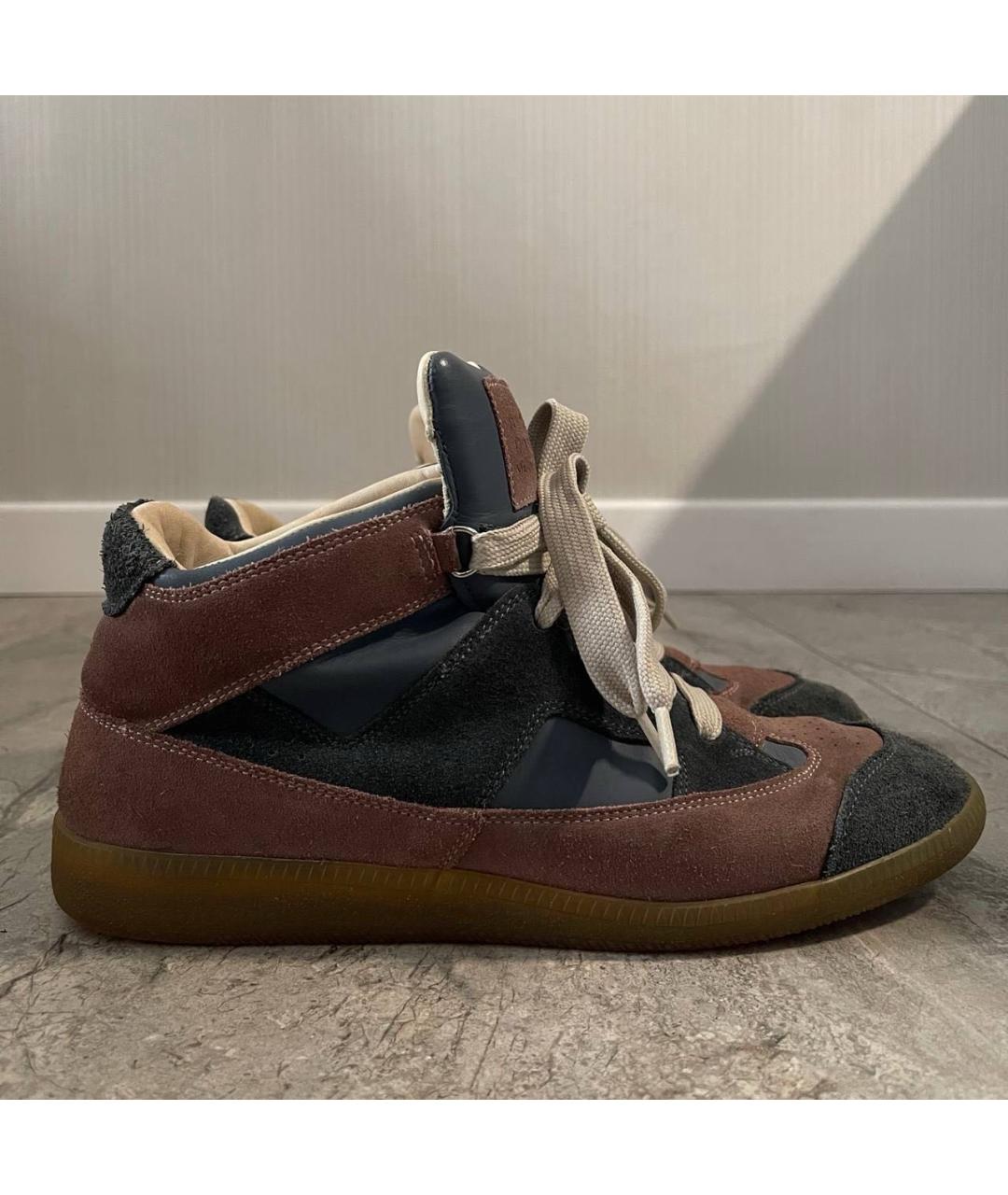 MAISON MARGIELA Темно-синие замшевые высокие кроссовки / кеды, фото 6