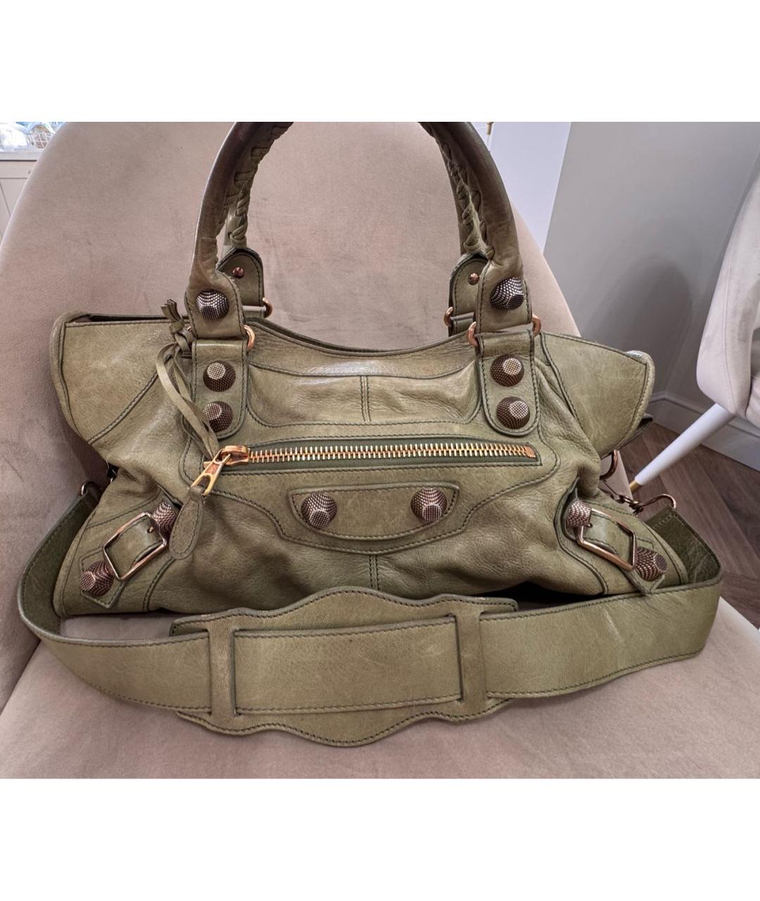 BALENCIAGA Хаки кожаная сумка с короткими ручками, фото 9