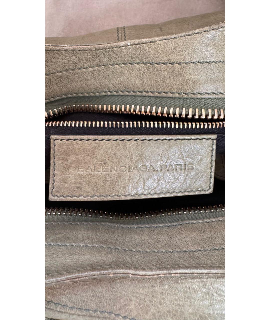 BALENCIAGA Хаки кожаная сумка с короткими ручками, фото 5