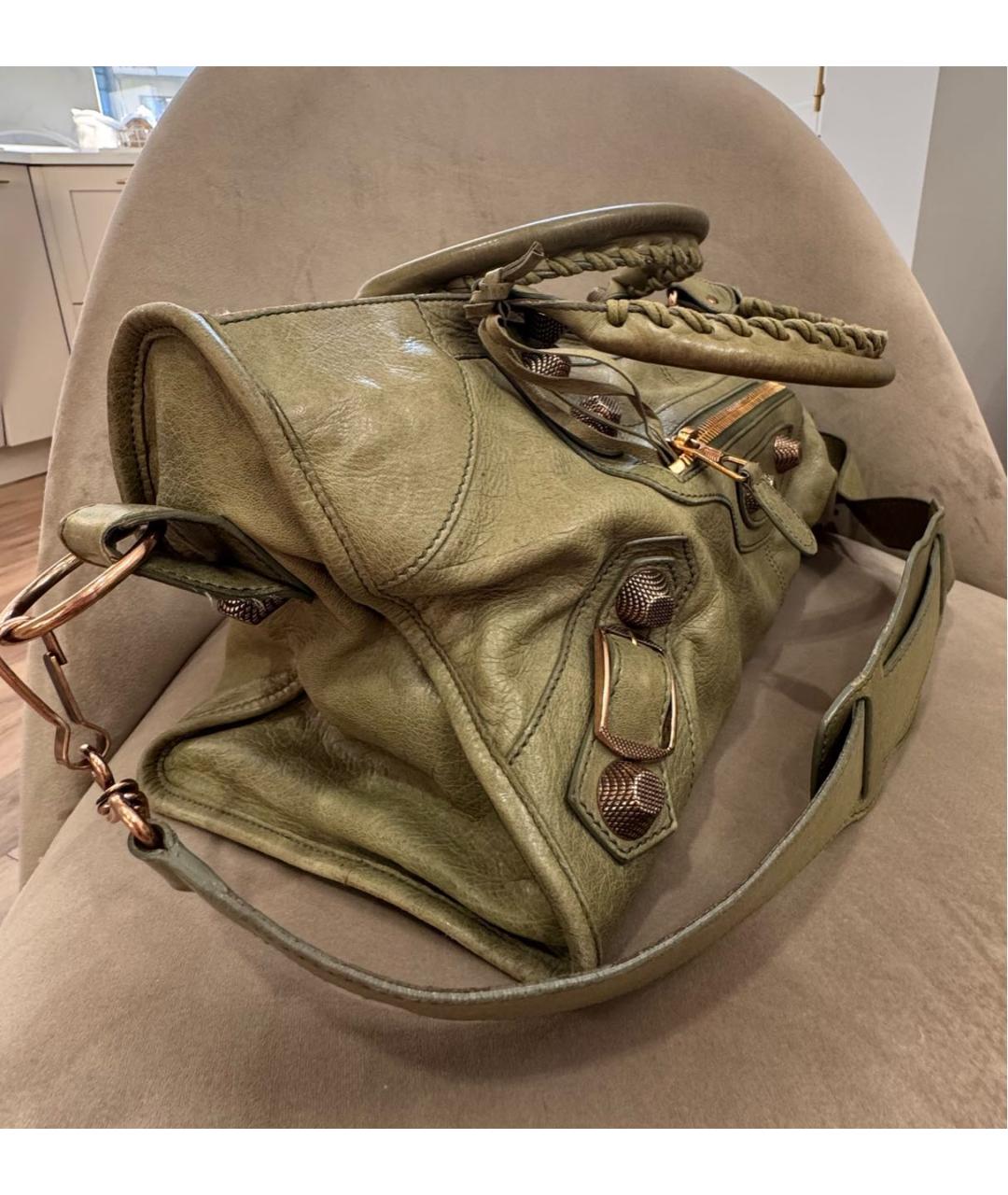 BALENCIAGA Хаки кожаная сумка с короткими ручками, фото 2