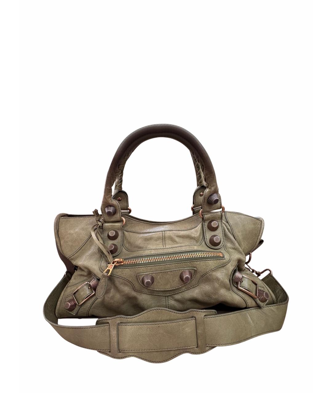 BALENCIAGA Хаки кожаная сумка с короткими ручками, фото 1