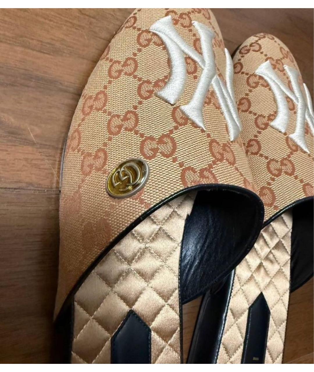 GUCCI Бежевые кожаные шлепанцы, фото 4