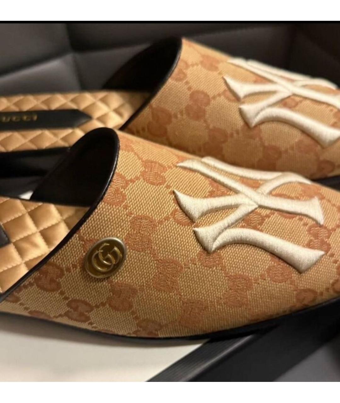 GUCCI Бежевые кожаные шлепанцы, фото 2