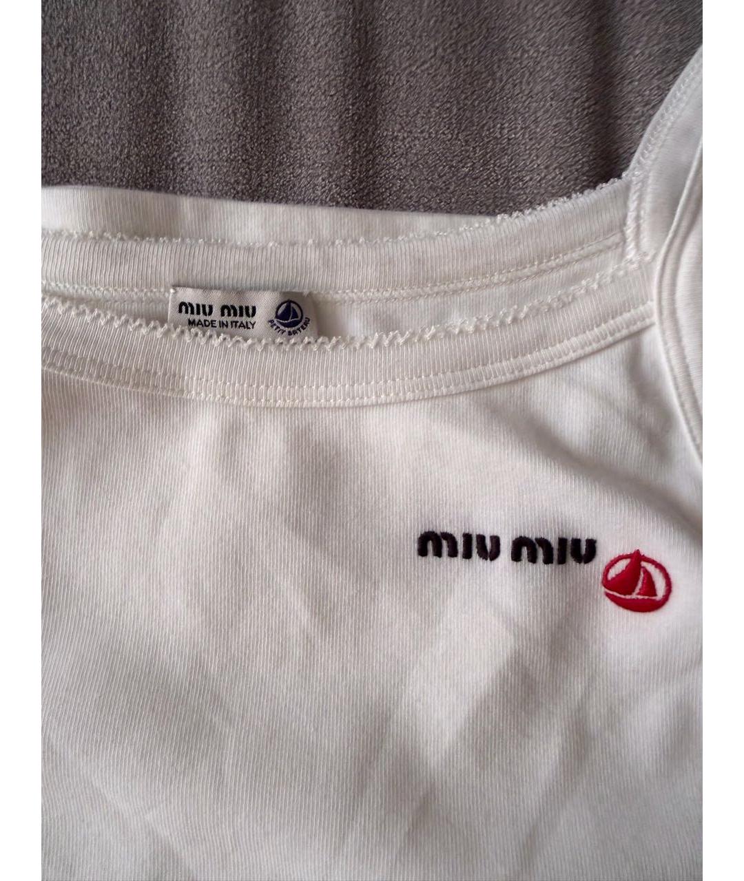 MIU MIU Белая хлопко-эластановая майка, фото 3