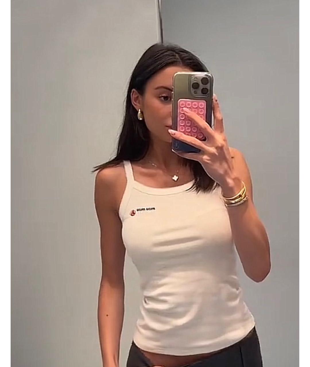 MIU MIU Белая хлопко-эластановая майка, фото 4