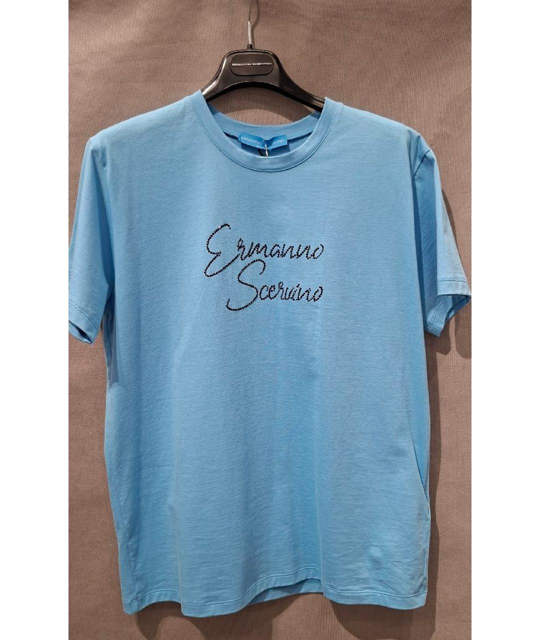 ERMANNO SCERVINO Голубая хлопковая футболка, фото 7
