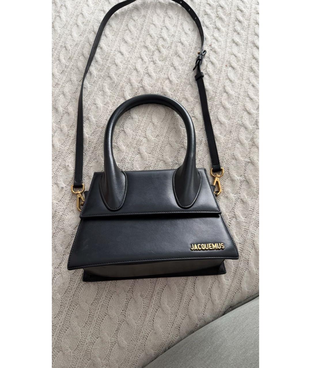 JACQUEMUS Черная кожаная сумка с короткими ручками, фото 4