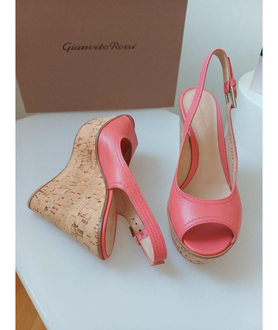 GIANVITO ROSSI Коралловые кожаные босоножки, фото 4