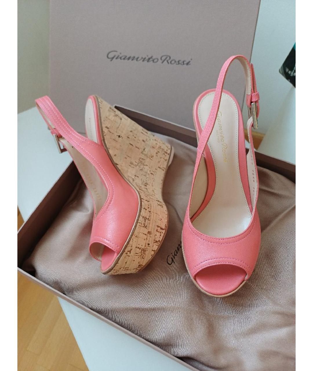GIANVITO ROSSI Коралловые кожаные босоножки, фото 3