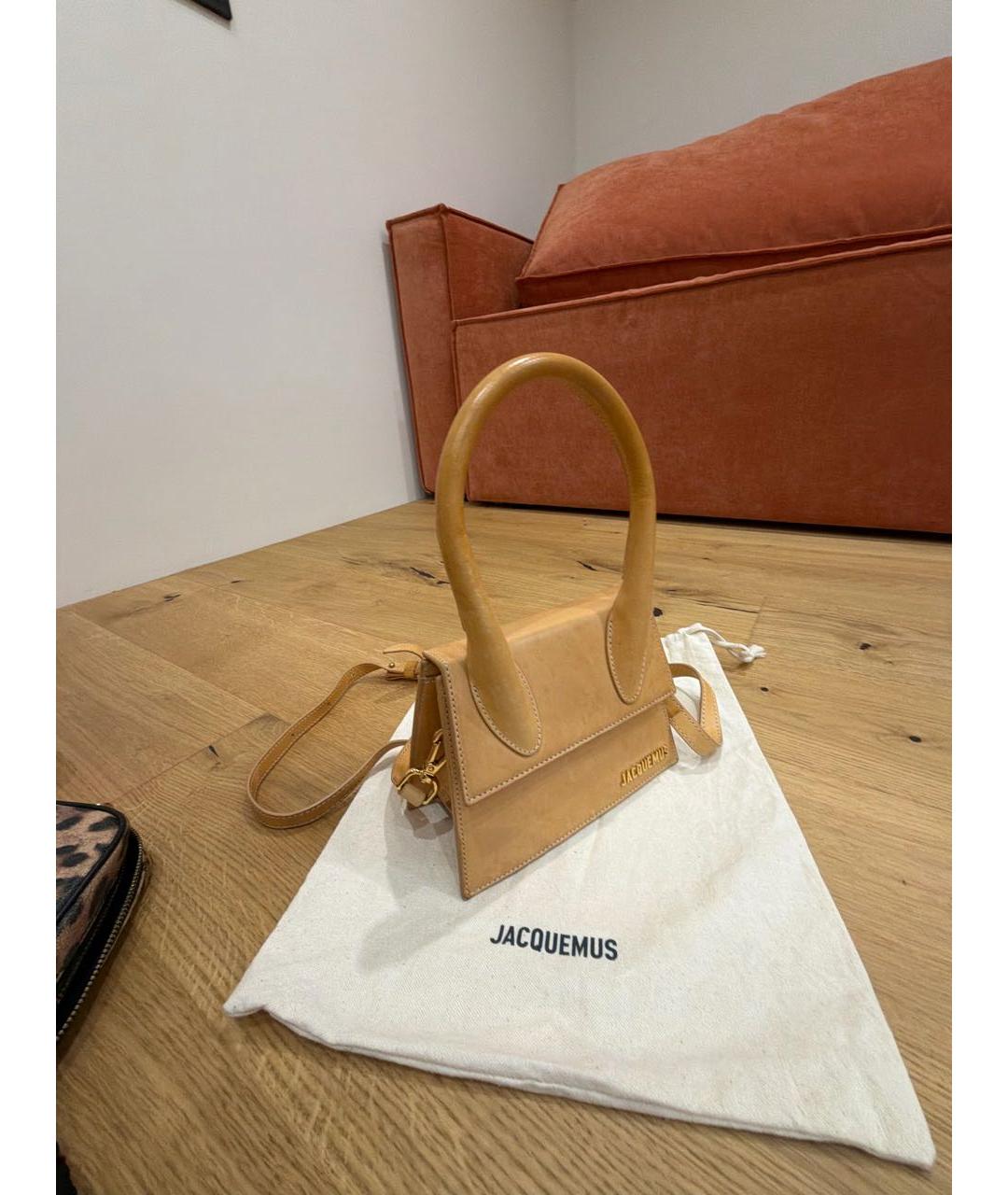 JACQUEMUS Горчичная кожаная сумка с короткими ручками, фото 2