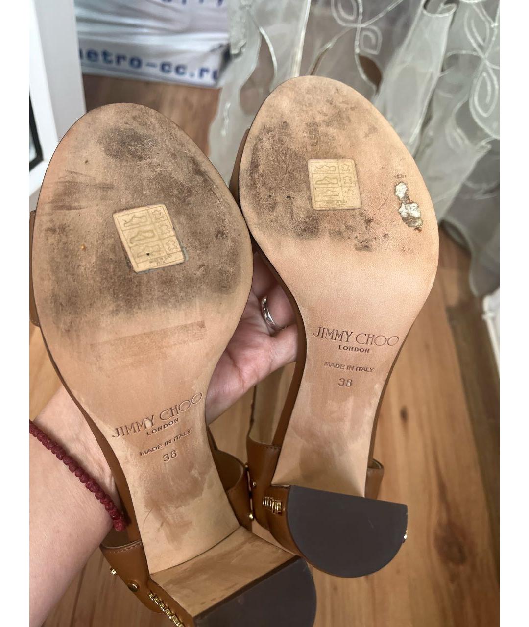 JIMMY CHOO Бежевые кожаные босоножки, фото 5