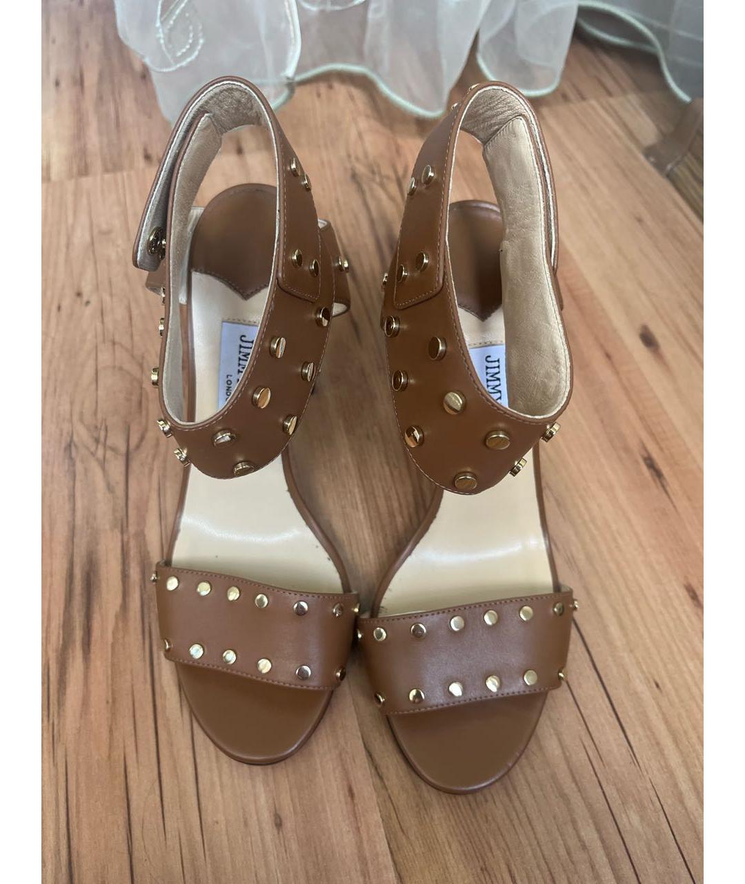 JIMMY CHOO Бежевые кожаные босоножки, фото 2