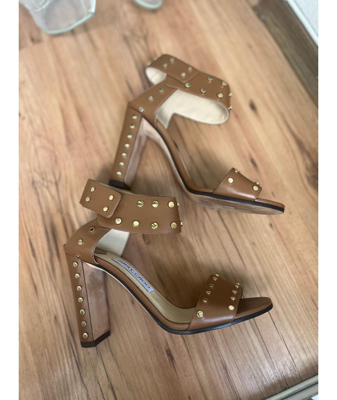 JIMMY CHOO Бежевые кожаные босоножки, фото 3