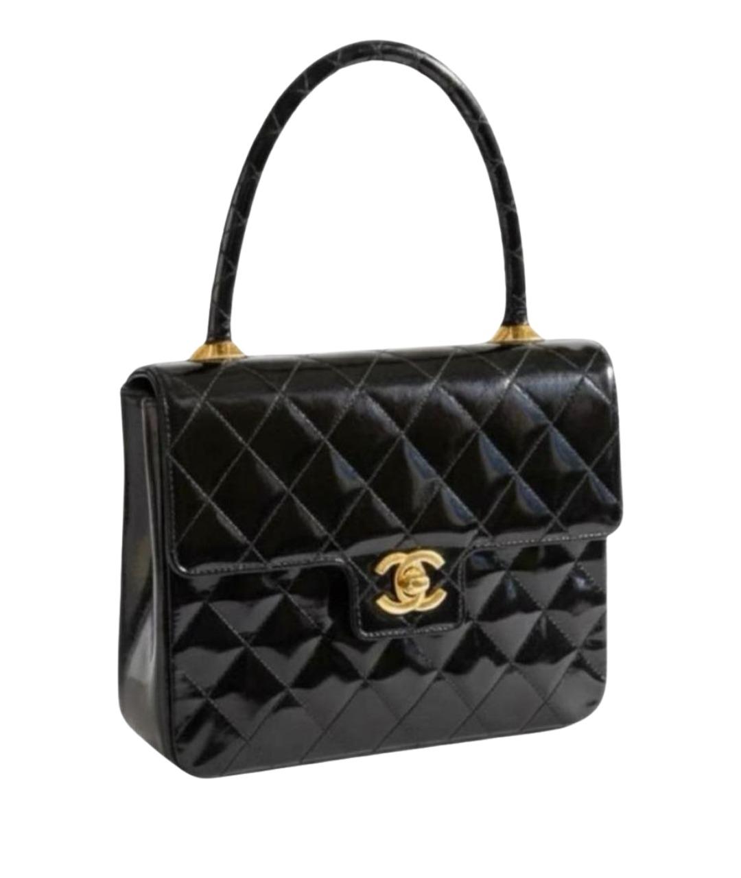 CHANEL Черная сумка с короткими ручками из лакированной кожи, фото 1