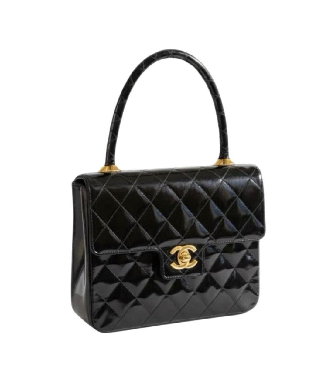 CHANEL Черная сумка с короткими ручками из лакированной кожи, фото 9