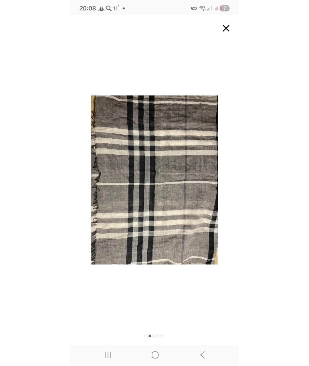 BURBERRY Серый шелковый шарф, фото 5