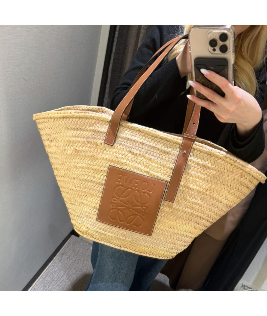 LOEWE Бежевая пелетеная пляжная сумка, фото 6