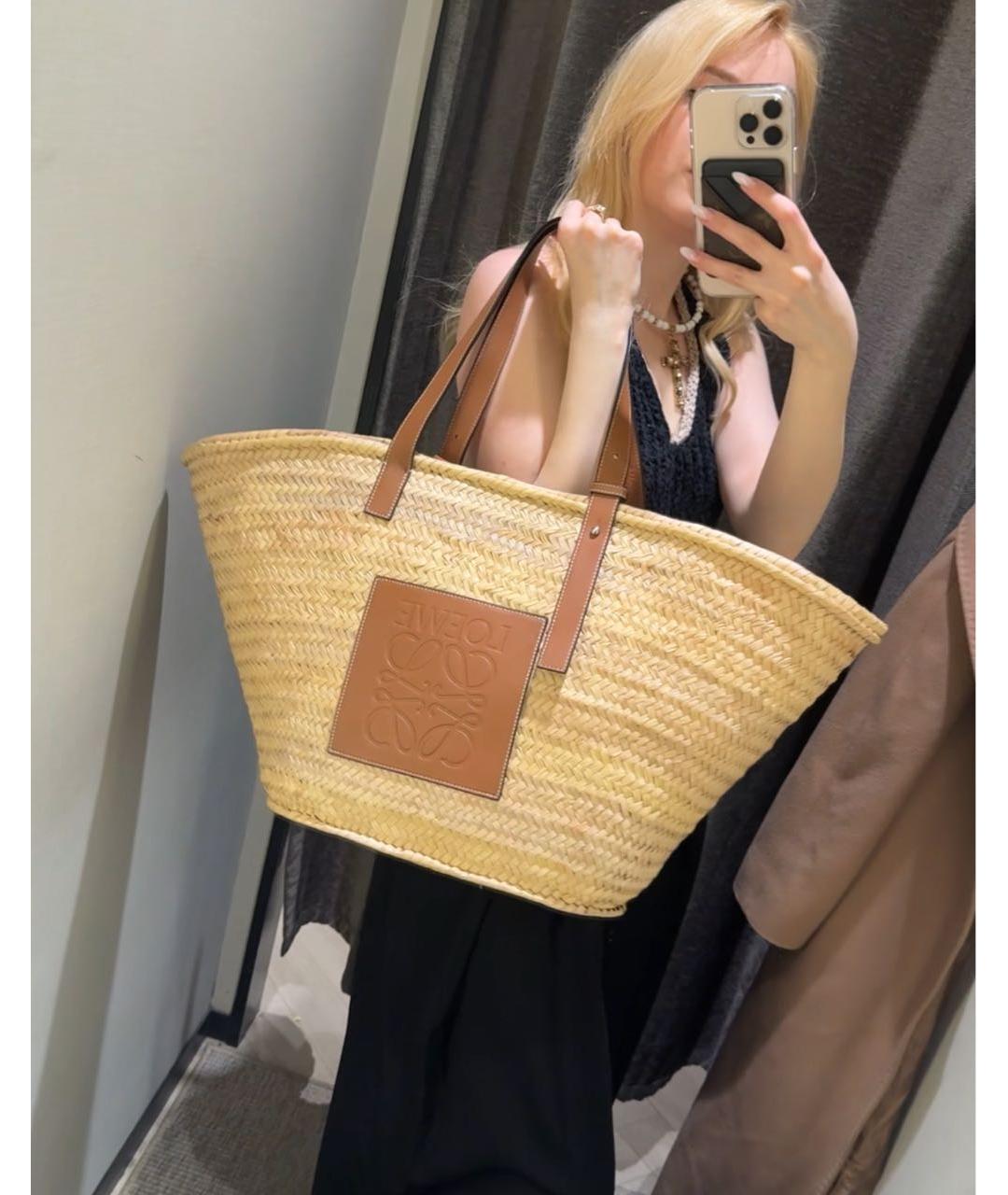 LOEWE Бежевая пелетеная пляжная сумка, фото 2