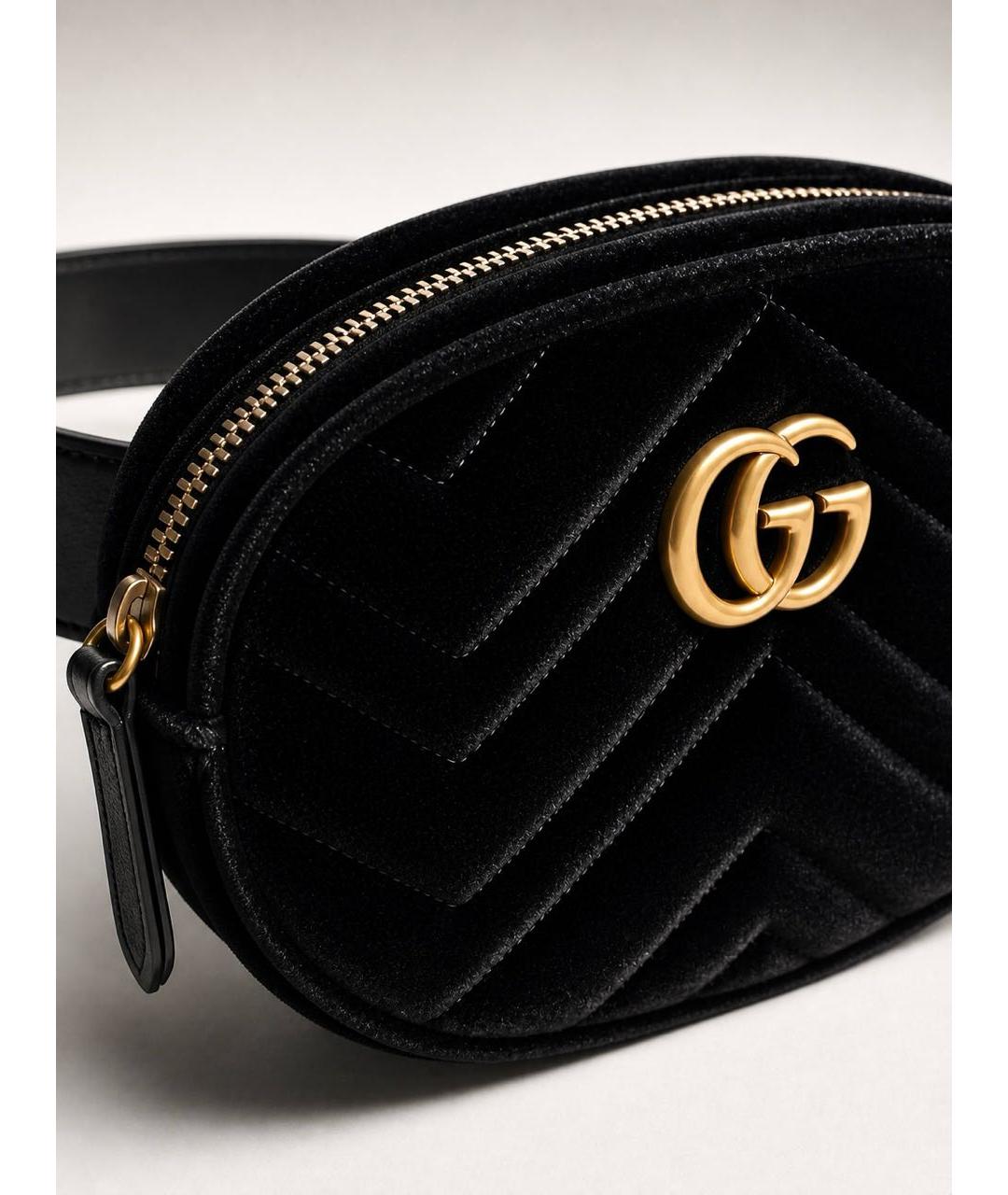 GUCCI Черная бархатная поясная сумка, фото 2