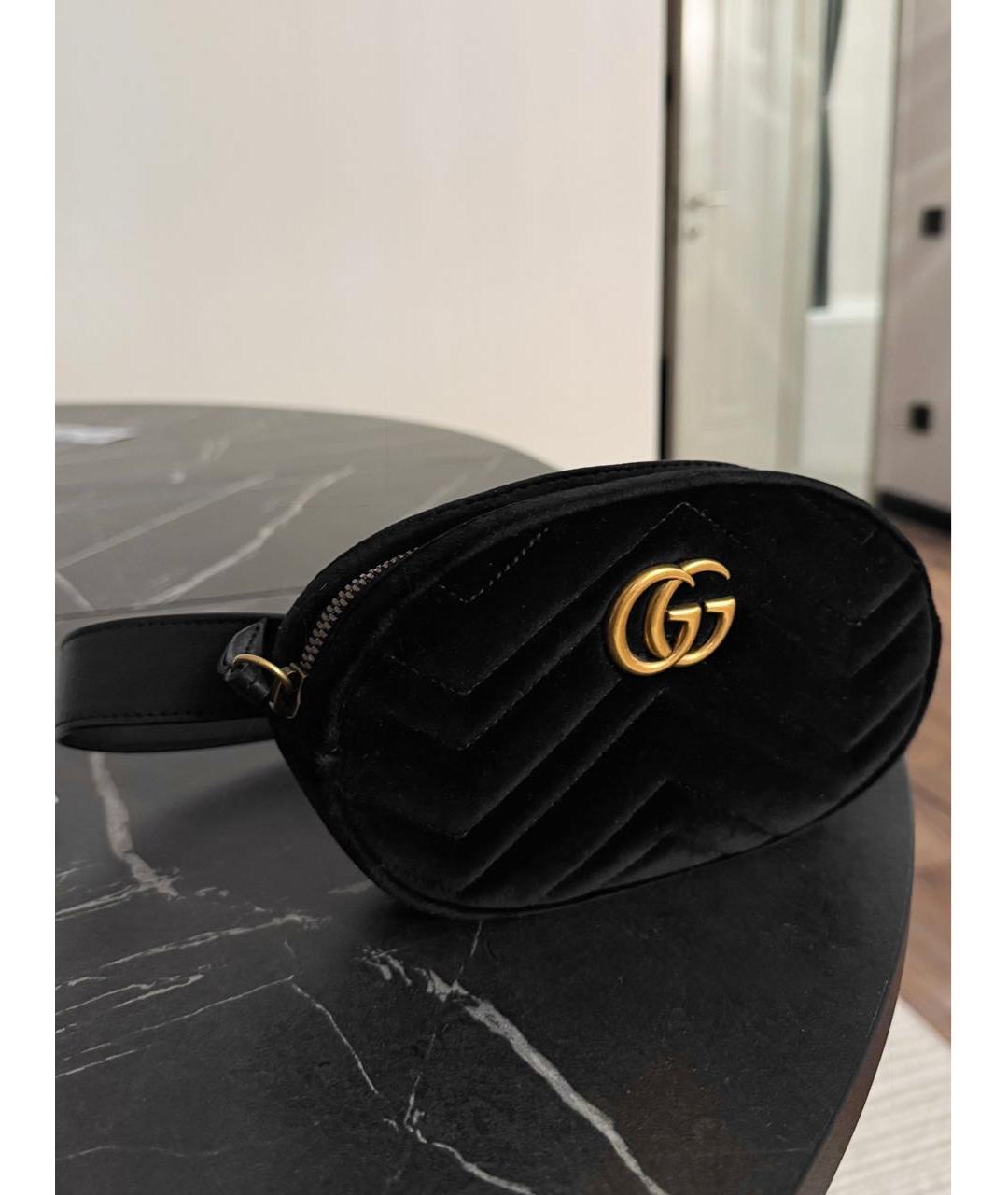 GUCCI Черная бархатная поясная сумка, фото 5