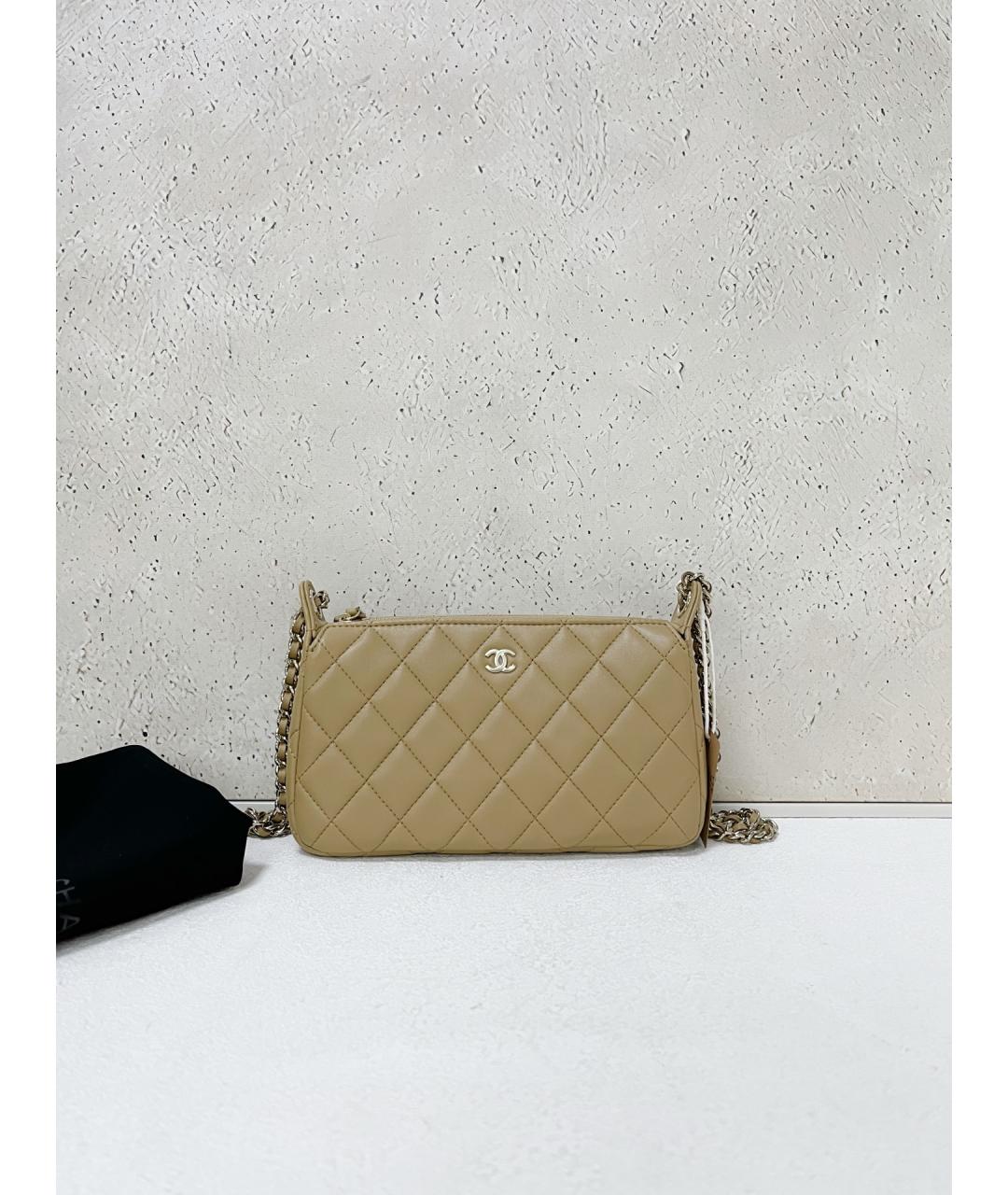 CHANEL Бежевая кожаная сумка через плечо, фото 7