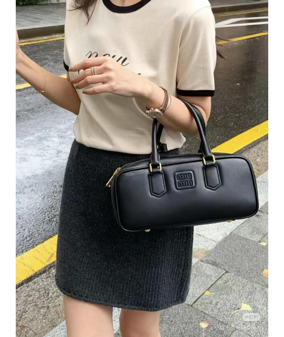 MIU MIU Черная кожаная сумка с короткими ручками, фото 6