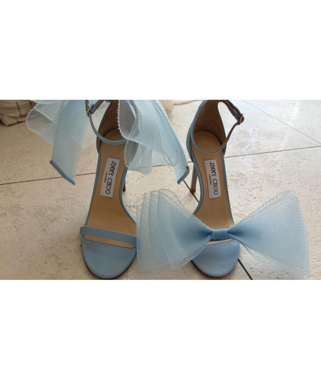 JIMMY CHOO Голубые текстильные босоножки, фото 3