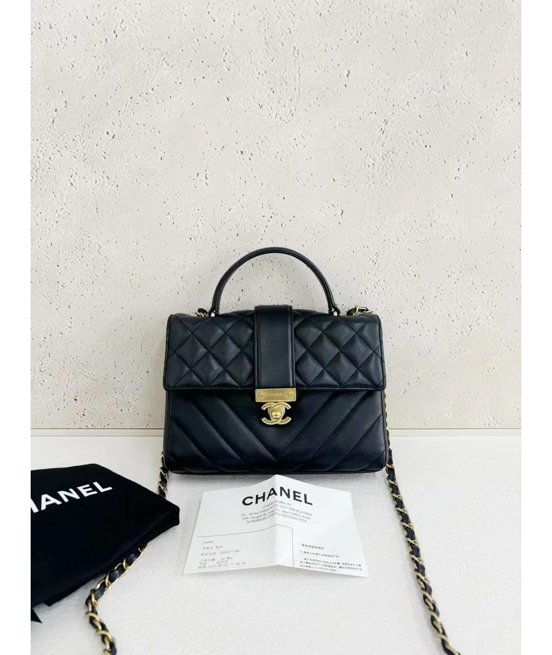 CHANEL Черная кожаная сумка с короткими ручками, фото 7
