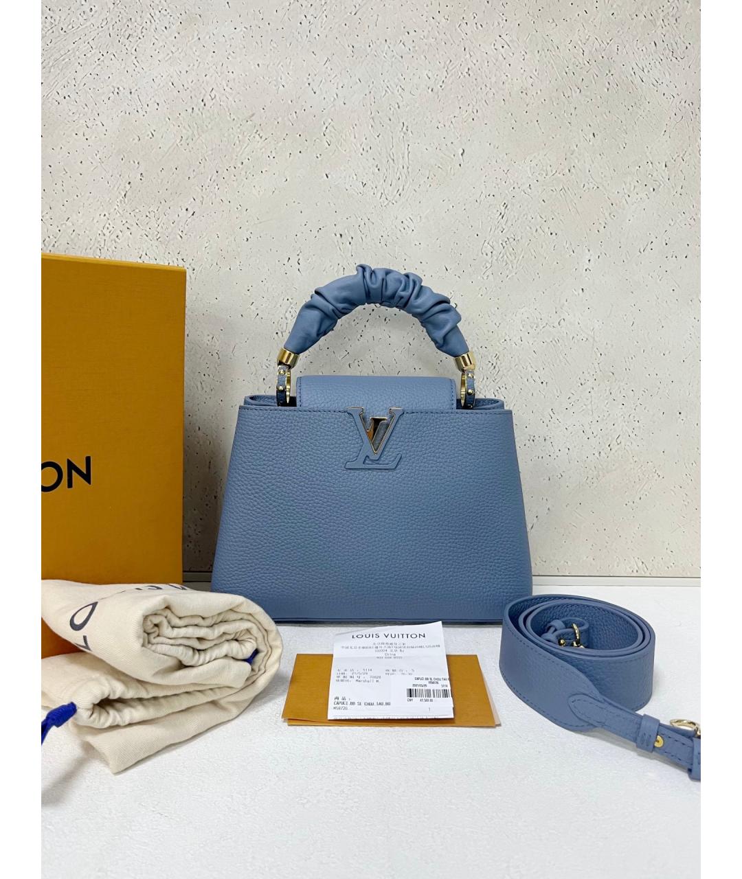 LOUIS VUITTON Голубая кожаная сумка с короткими ручками, фото 7