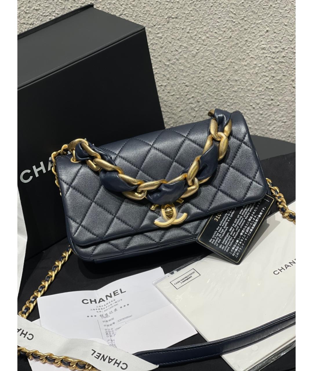 CHANEL Темно-синяя кожаная сумка через плечо, фото 2