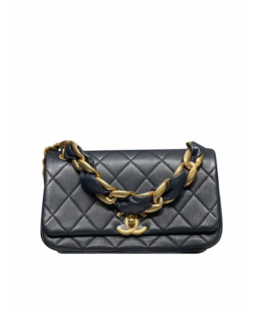 CHANEL Темно-синяя кожаная сумка через плечо, фото 1