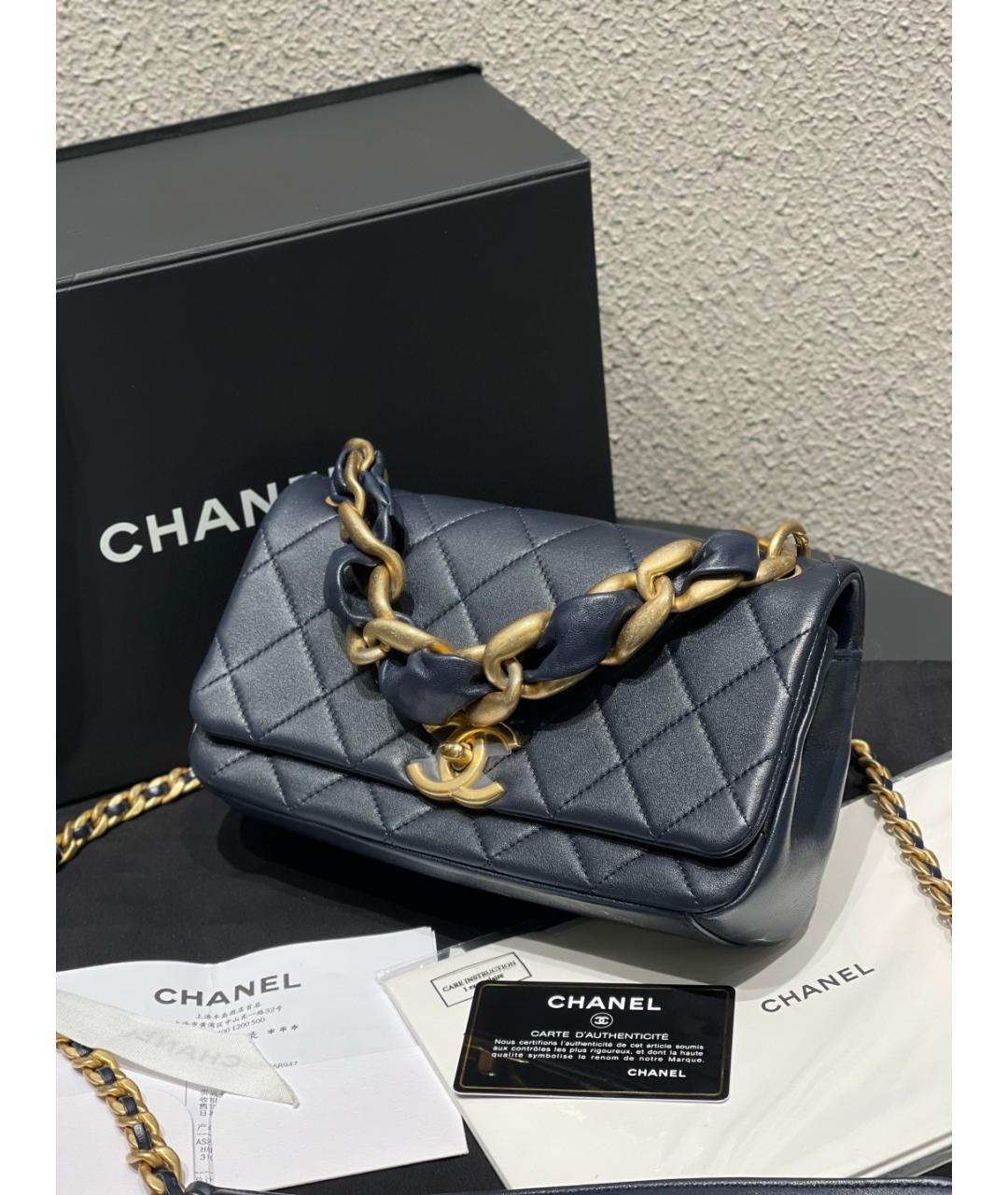 CHANEL Темно-синяя кожаная сумка через плечо, фото 4