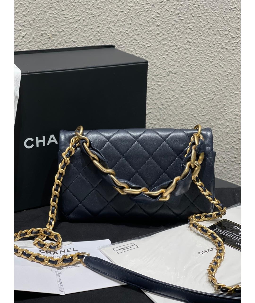 CHANEL Темно-синяя кожаная сумка через плечо, фото 5