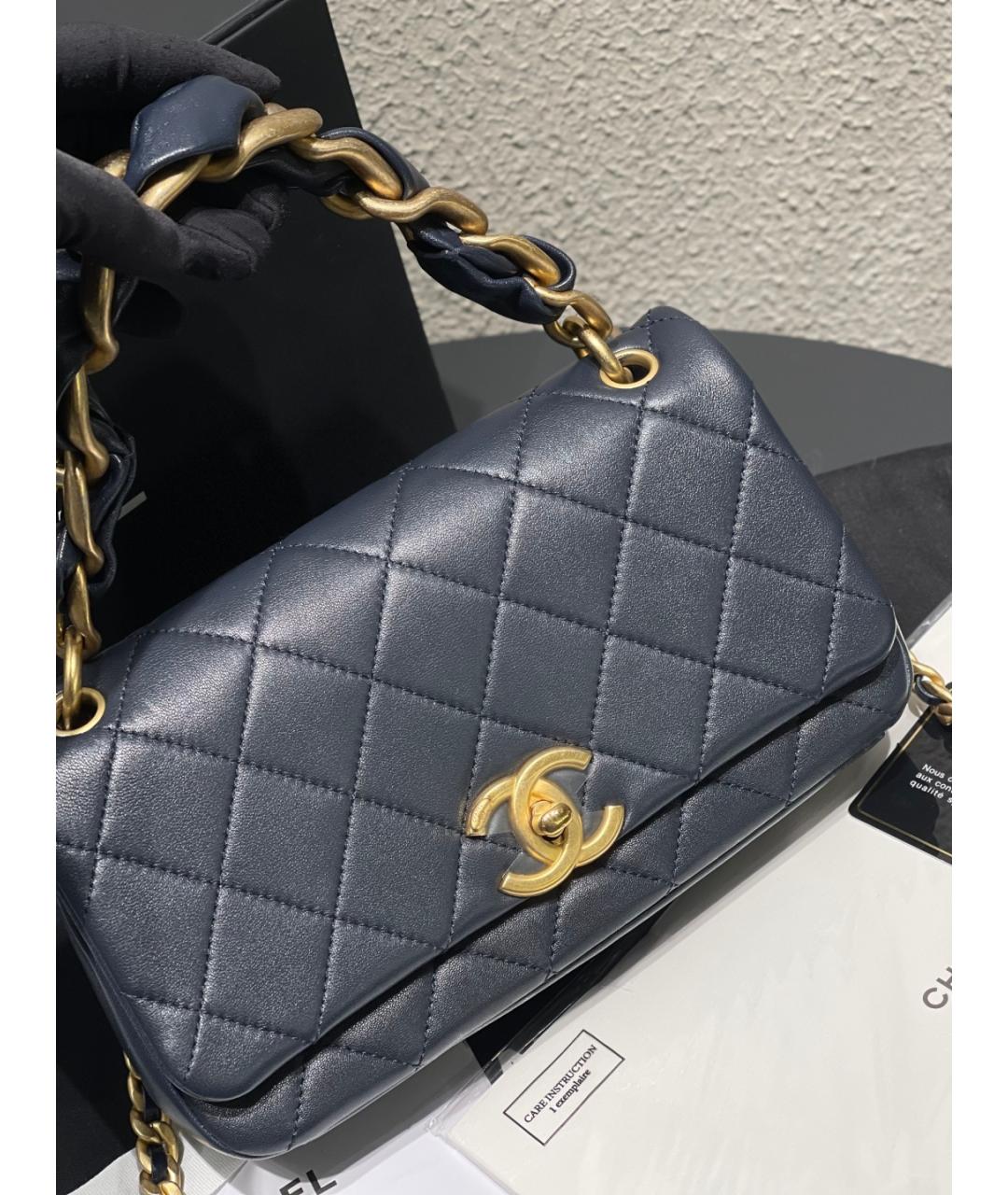 CHANEL Темно-синяя кожаная сумка через плечо, фото 6