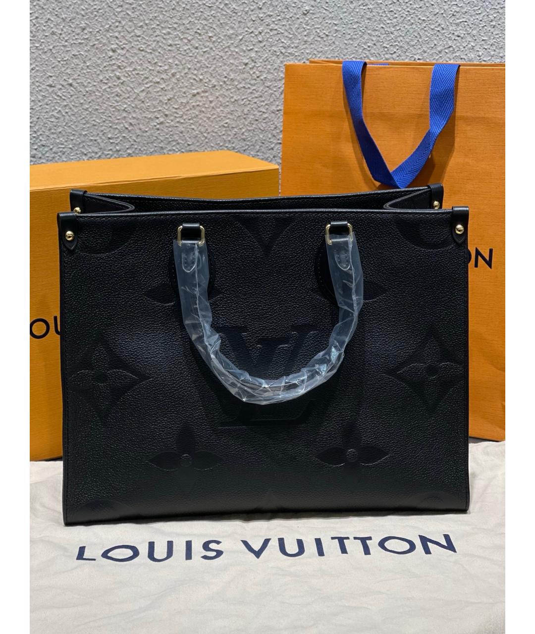 LOUIS VUITTON Черная кожаная сумка тоут, фото 5