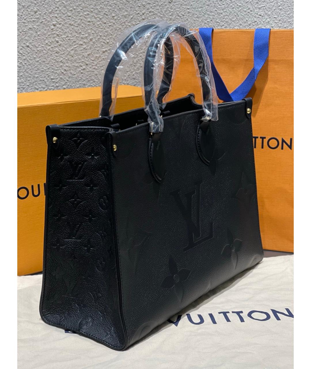 LOUIS VUITTON Черная кожаная сумка тоут, фото 3