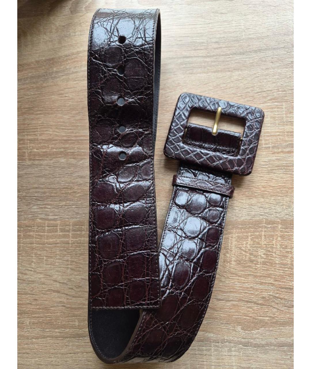 SAINT LAURENT Коричневый кожаный ремень, фото 7