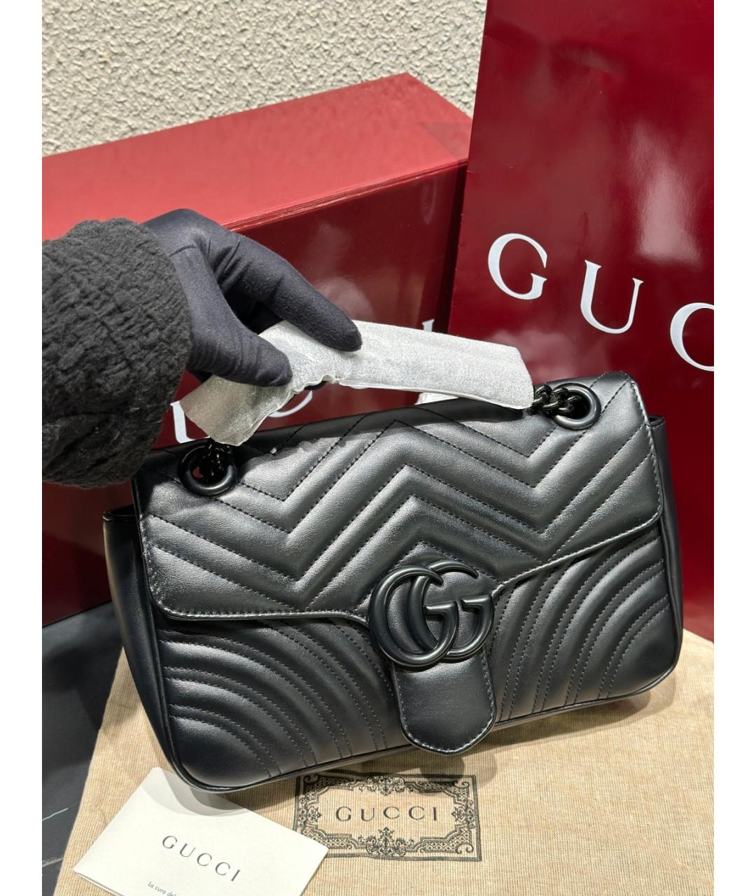 GUCCI Черная кожаная сумка через плечо, фото 2