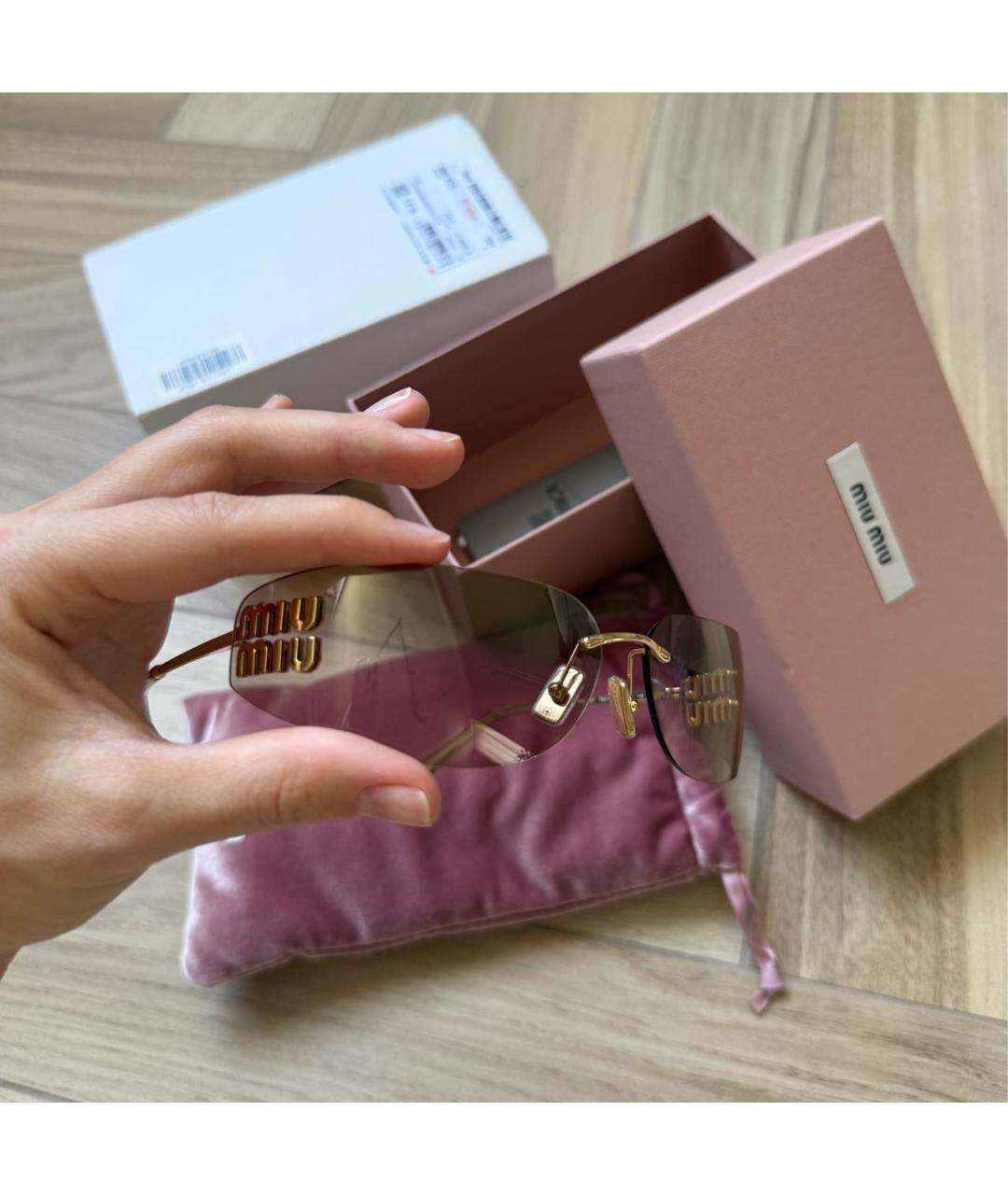 MIU MIU Золотые металлические солнцезащитные очки, фото 2