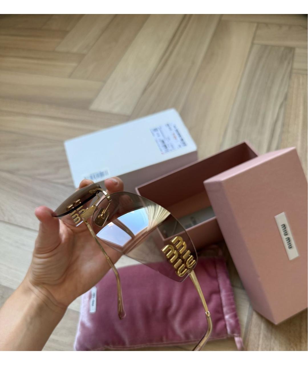 MIU MIU Золотые металлические солнцезащитные очки, фото 5