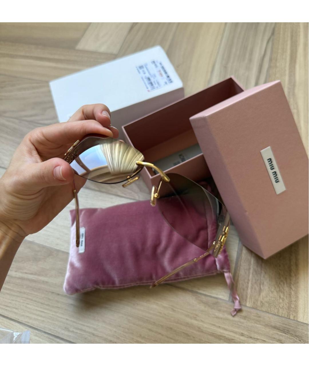 MIU MIU Золотые металлические солнцезащитные очки, фото 3